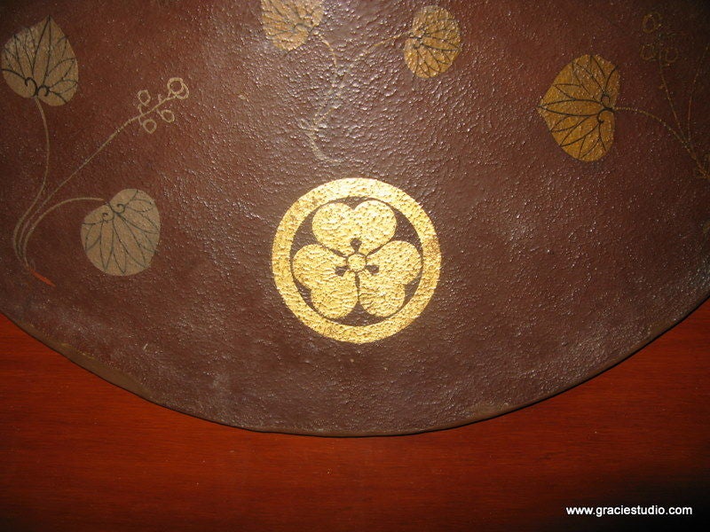 Wood 19th Century Japanese Hat on Lacquer Panel For Sale