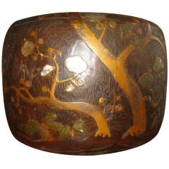 19th century Japanese wood hibachi with inlay