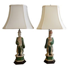 Pair Of Ming Pottery Figures, As Lamps