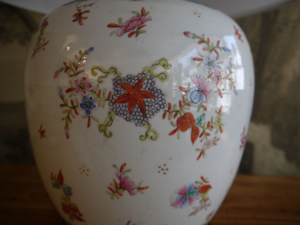 20th Century Antique Chinese Famille Rose Ginger Jar, As Lamp