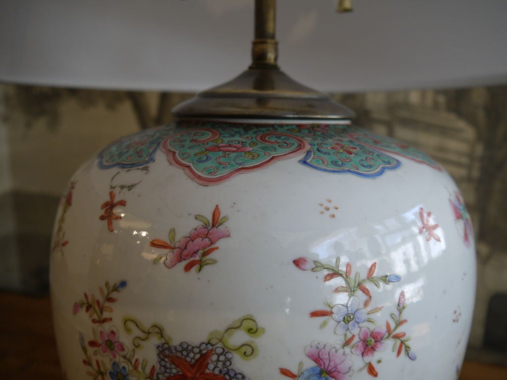 Antique Chinese Famille Rose Ginger Jar, As Lamp 1