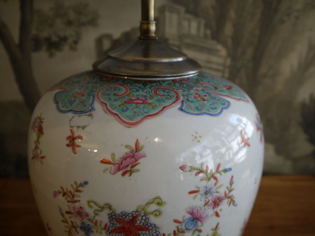 Antique Chinese Famille Rose Ginger Jar, As Lamp 2