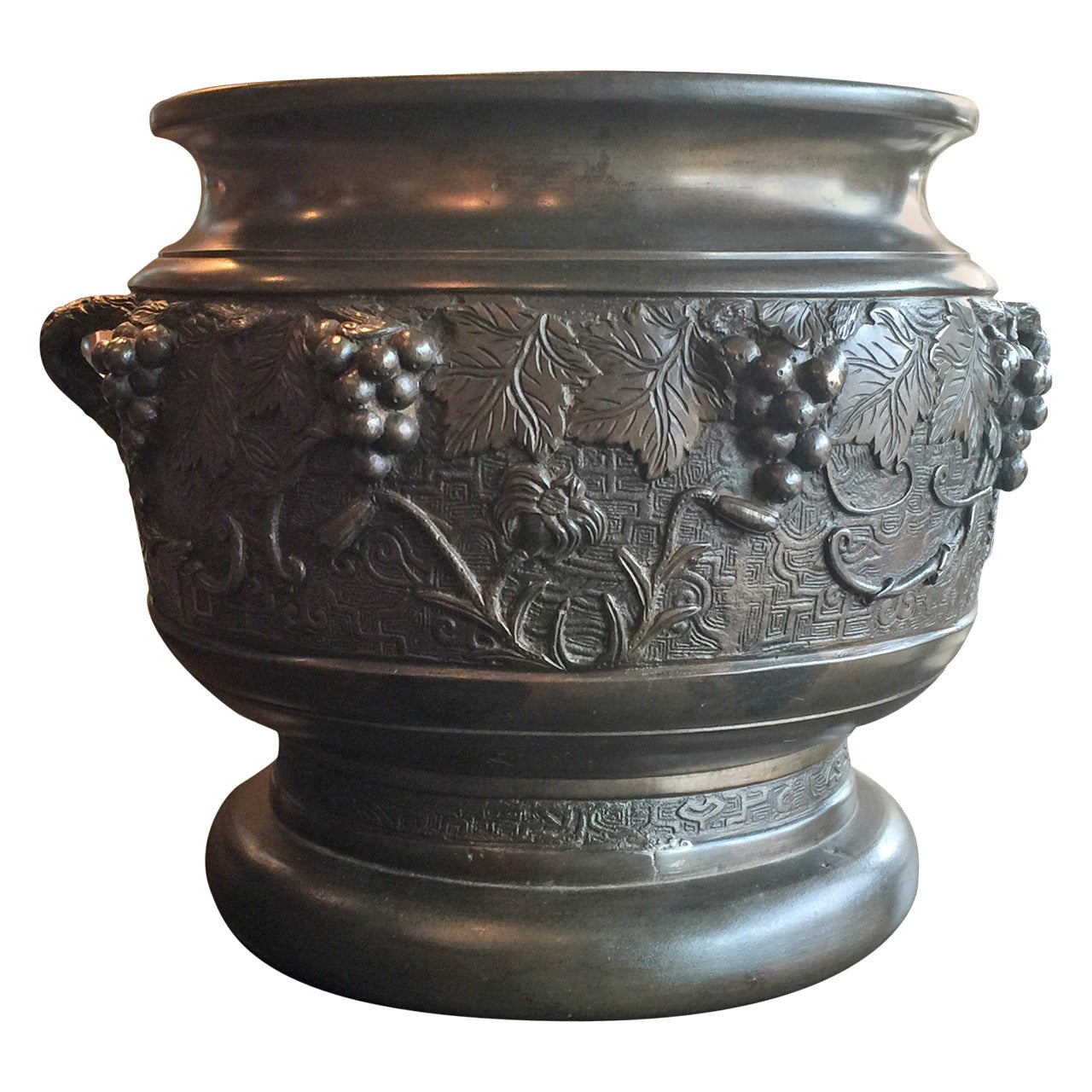 Meiji Period Bronze Planter with Grape Motif For Sale