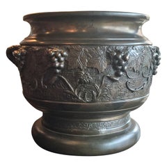 Meiji Period Bronze Planter with Grape Motif