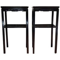Chinese Black Lacquer Pedestal Tables 2