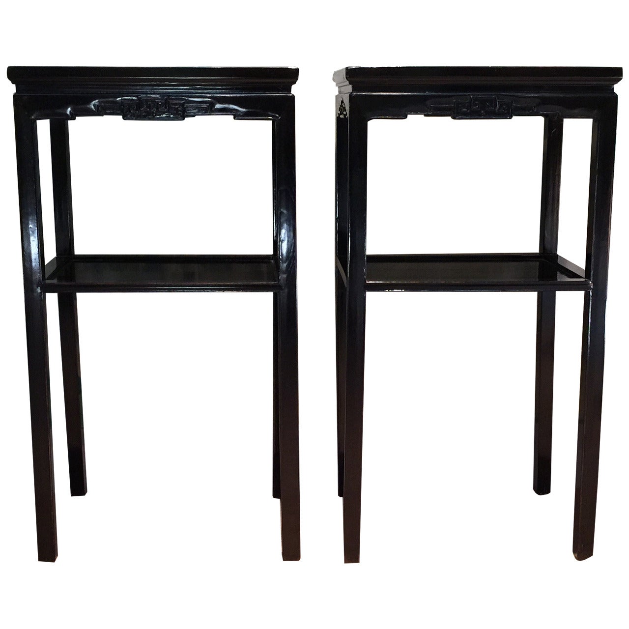 Chinese Black Lacquer Pedestal Tables