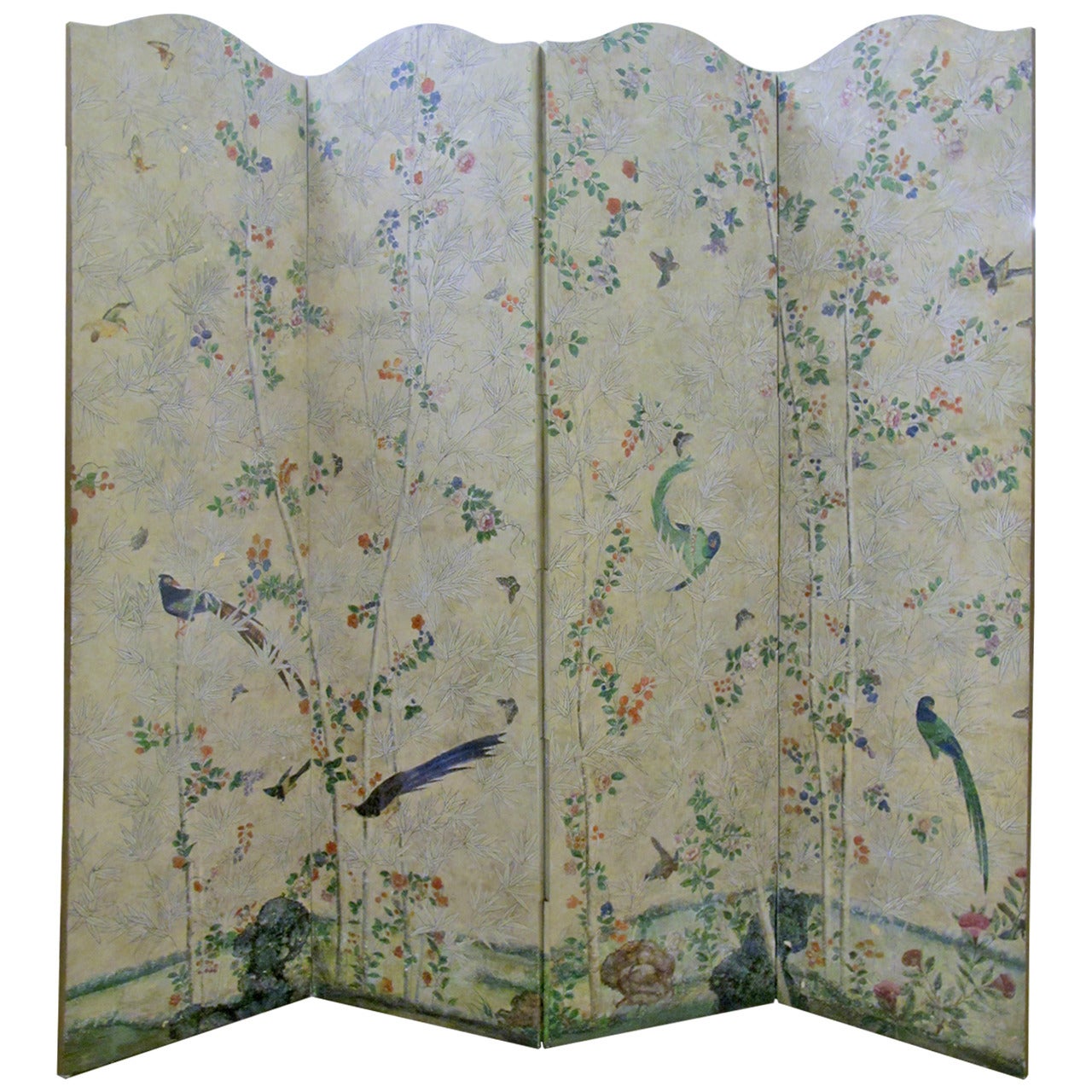 18th Century Hand-Painted Chinese Wallpaper Screen