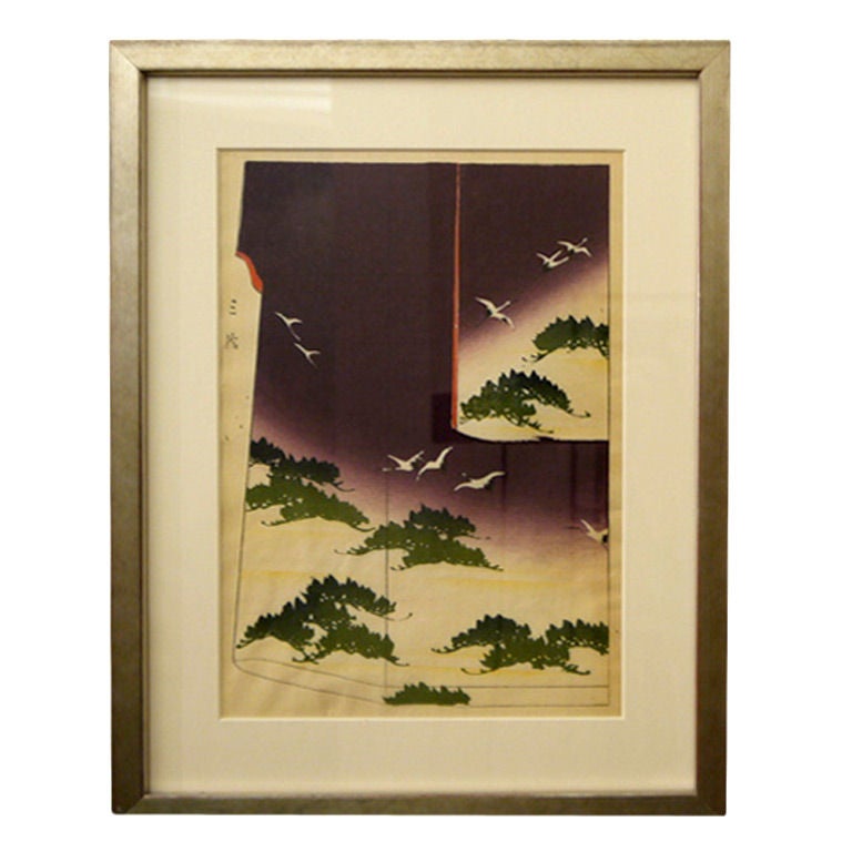 Antique Japanese Woodblock Print of Kimono Design For Sale