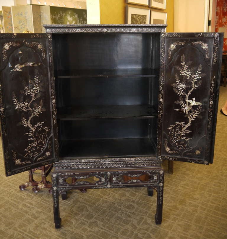 Lacquered Antique Korean Cabinet with mother-of-pearl
