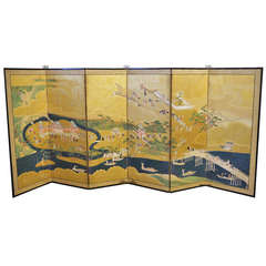 Japanese Screen with Village Scene