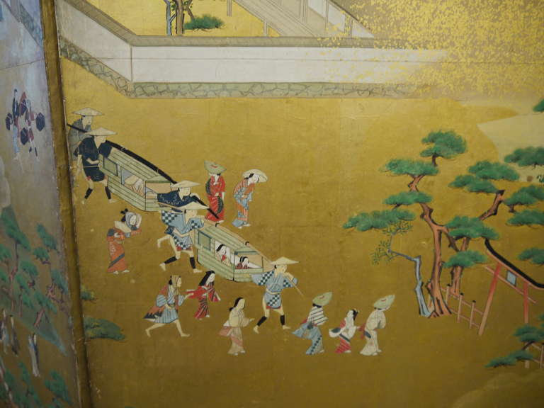 Japanese Screen with Village Scene In Good Condition In New York, NY