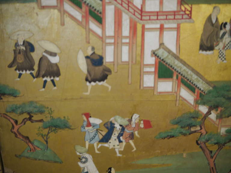 Japanese Screen with Village Scene 1