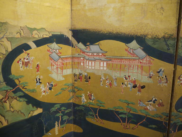 Japanese Screen with Village Scene 5