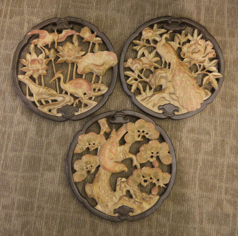 Three Carved Chinoiserie Wall Medallions at 1stdibs