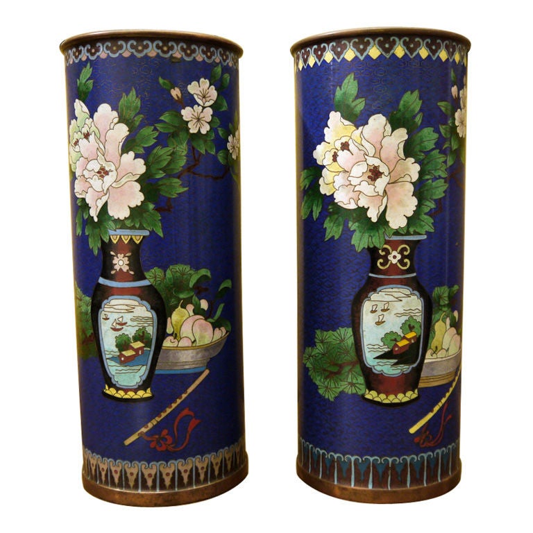 Pair of Cloisonne Vases For Sale