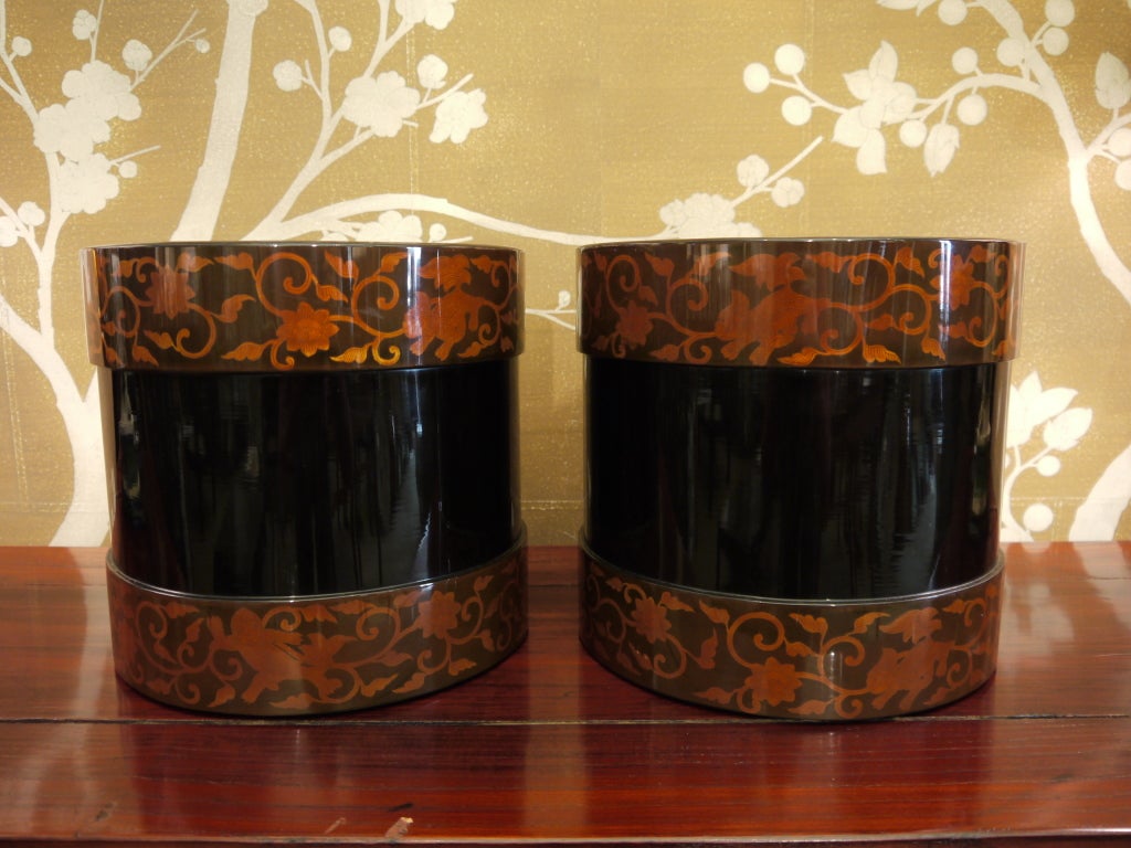 Pair of Japanese Lacquer Hibachis