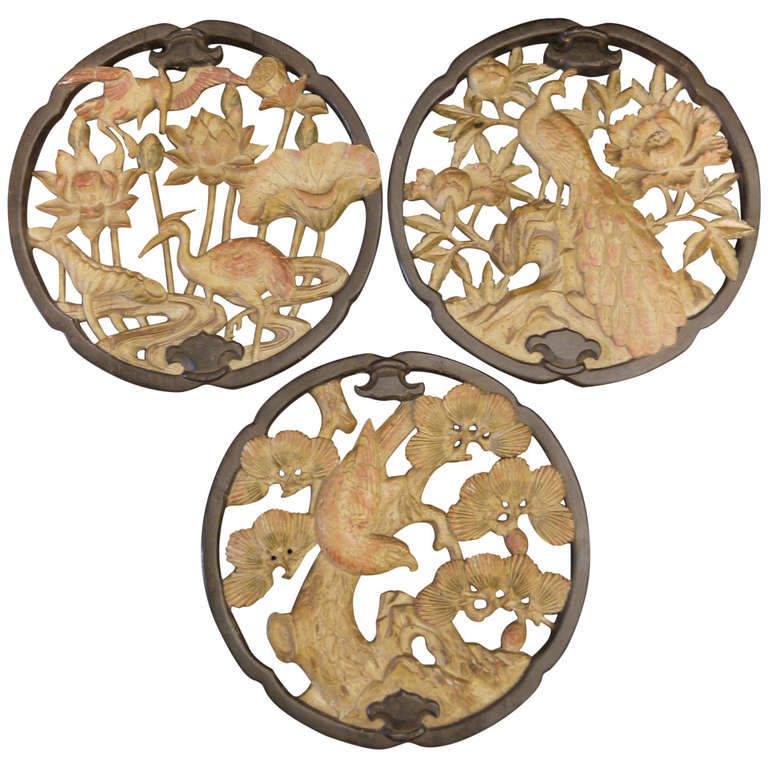Three Carved Chinoiserie Wall Medallions at 1stDibs