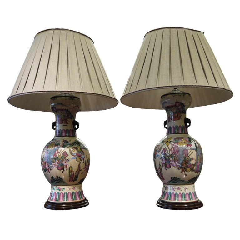 Large Pair of Chinese Vases, as Lamps For Sale