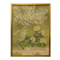 Framed section of handpainted Chinese wallpaper