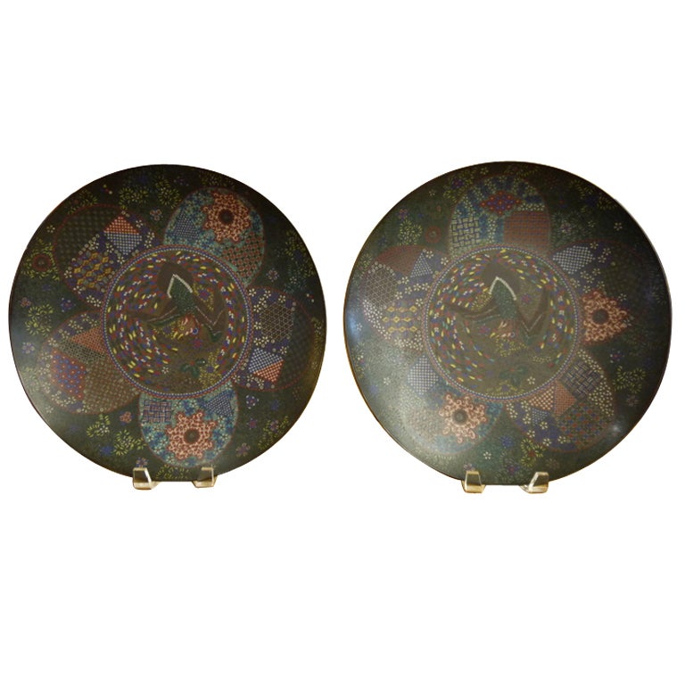 Pair of 19th century cloisonne chargers