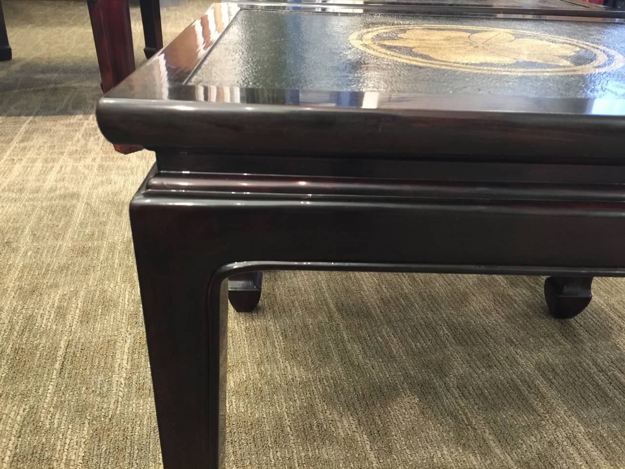 Pair of Lacquer Tables with Leather Tops For Sale at 1stDibs