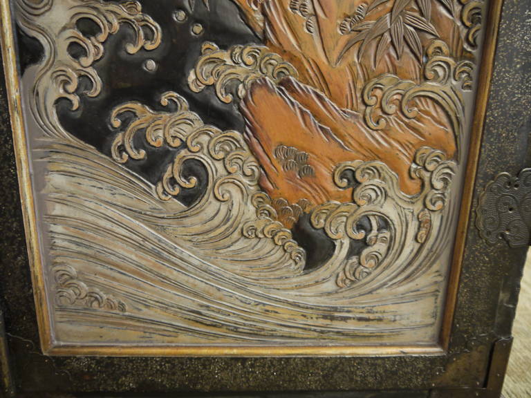 Wood Dramatic Japanese Lacquer Cabinet
