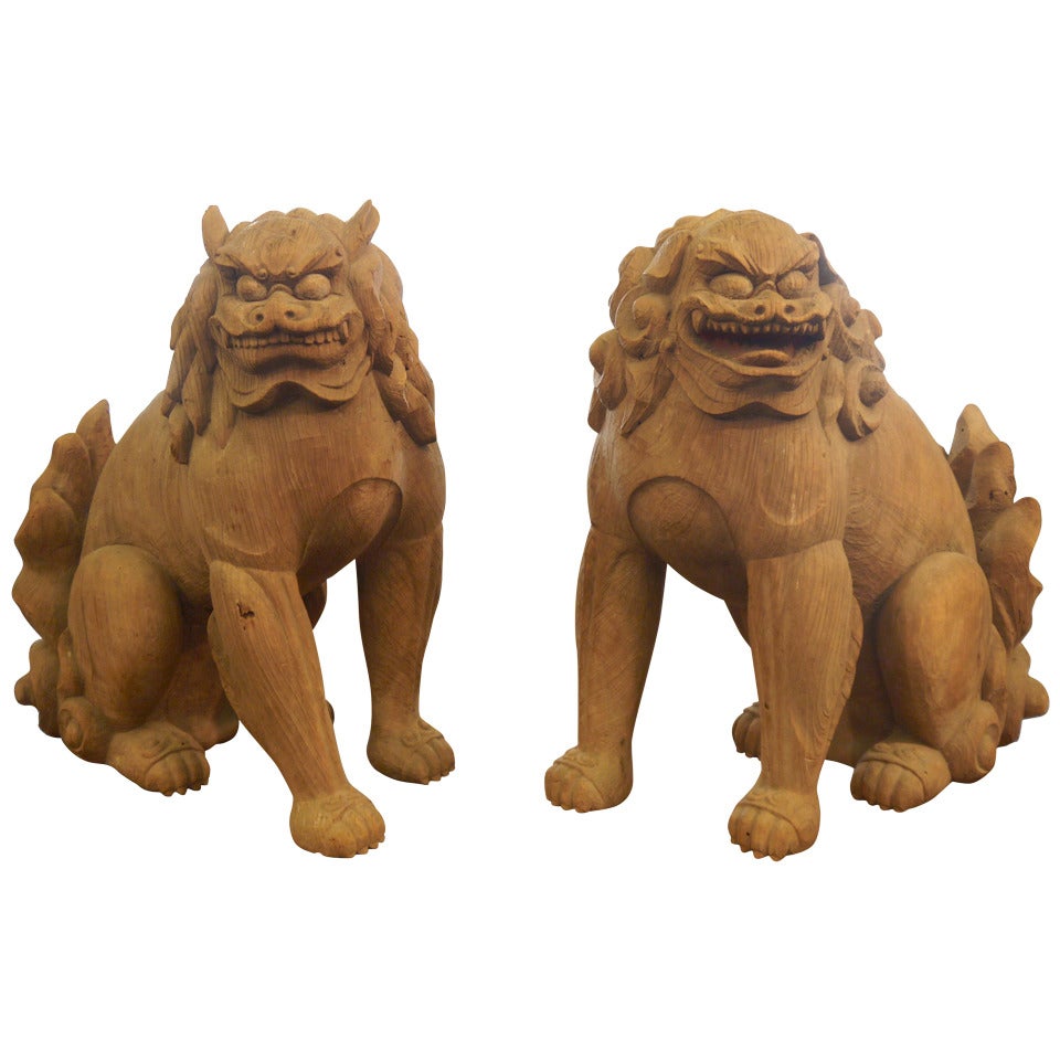 Japanese Wooden Sculpture Temple Guardians For Sale