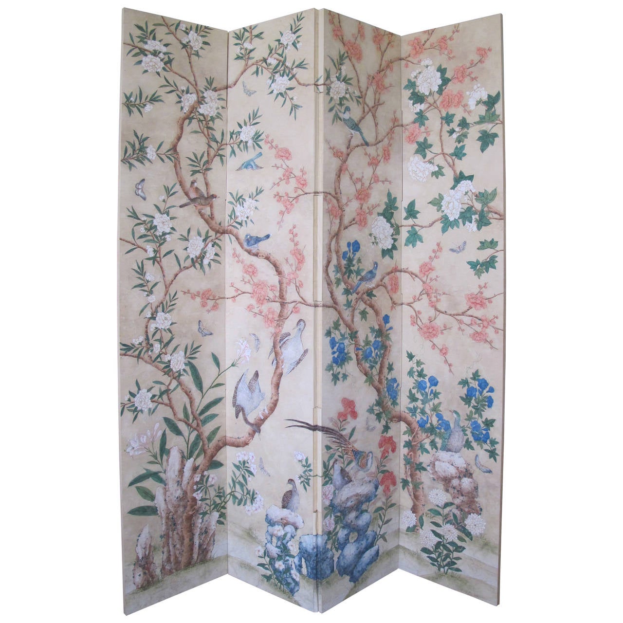 Hand-Painted Four-Panel Gracie Wallpaper Screen