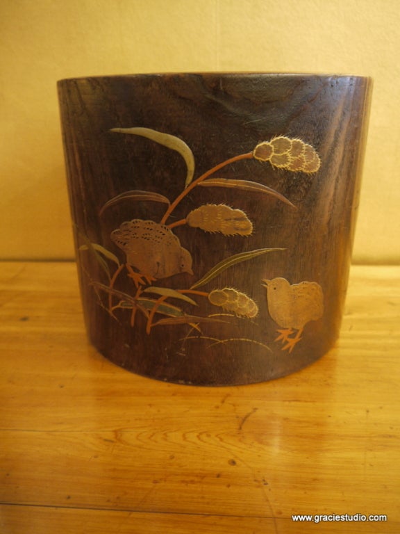 Japanese Pair of Hibachi with Chicks and Wheat For Sale