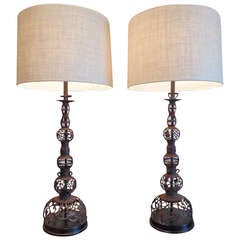 Pair of Japanese candle stands, as lamps