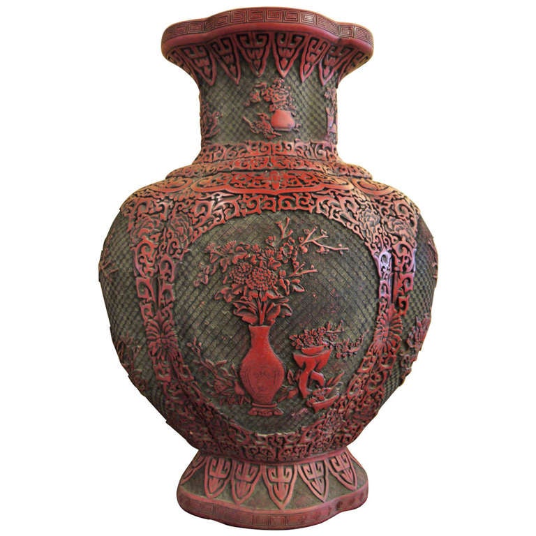 Large Chinese Cinnabar Vase at 1stDibs