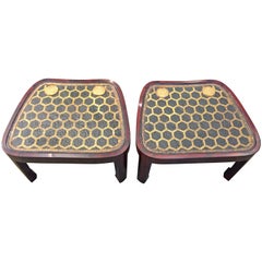 Pair of Lacquer Tables with Leather Samurai Armor Tops