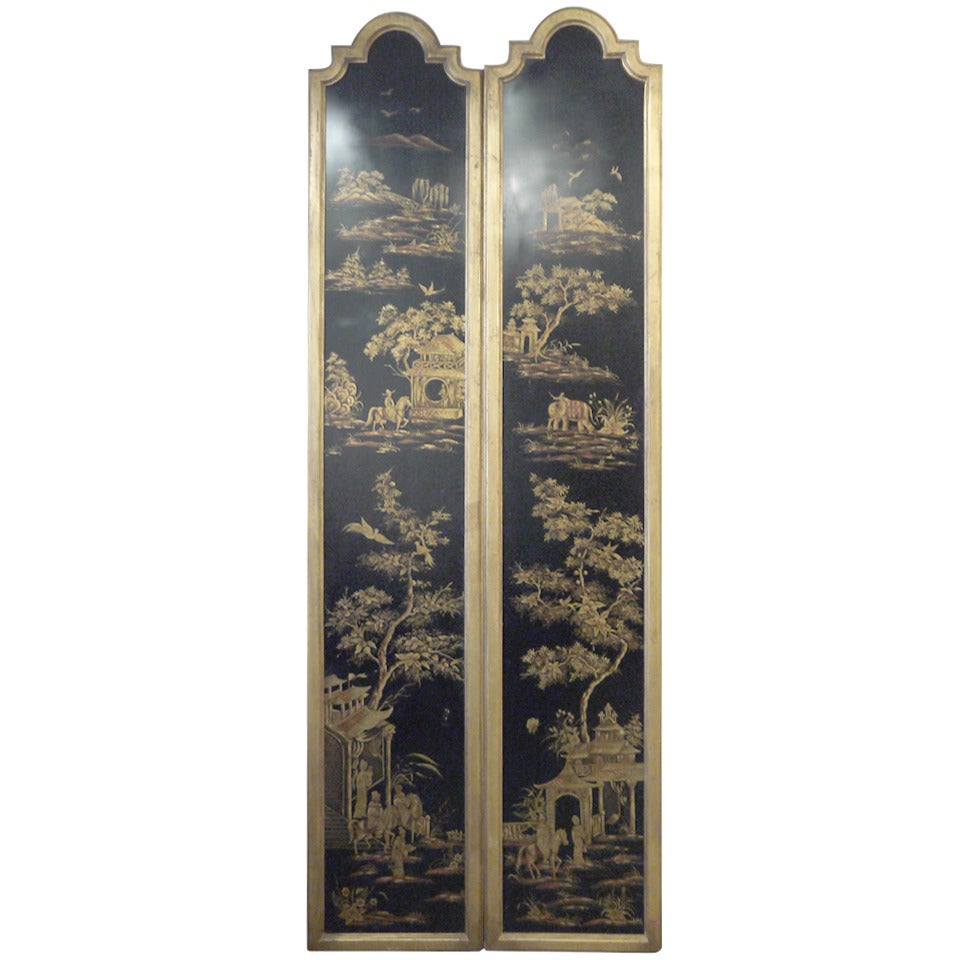 Pair of Tall Chinoiserie Wall Panels For Sale