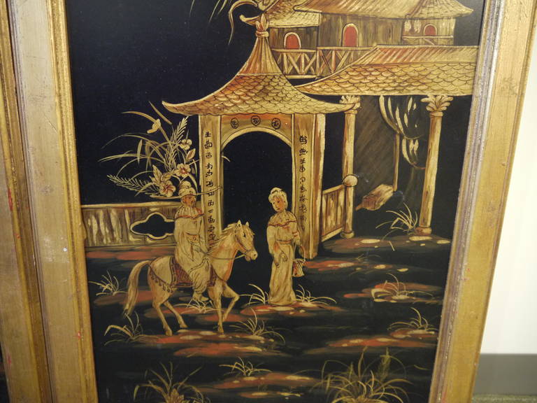 Late 20th Century Pair of Tall Chinoiserie Wall Panels For Sale