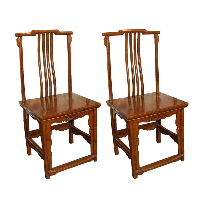 Pair of 18th Century Chinese Wooden Side Chairs For Sale