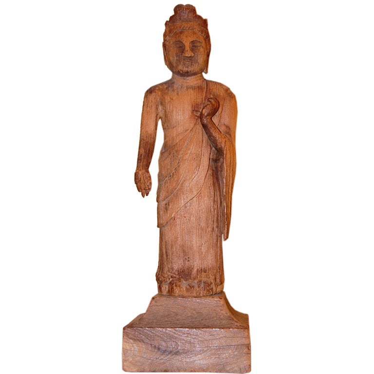 Japanese 18th Century Wood Statue of Kannon, Goddess of Mercy im Angebot
