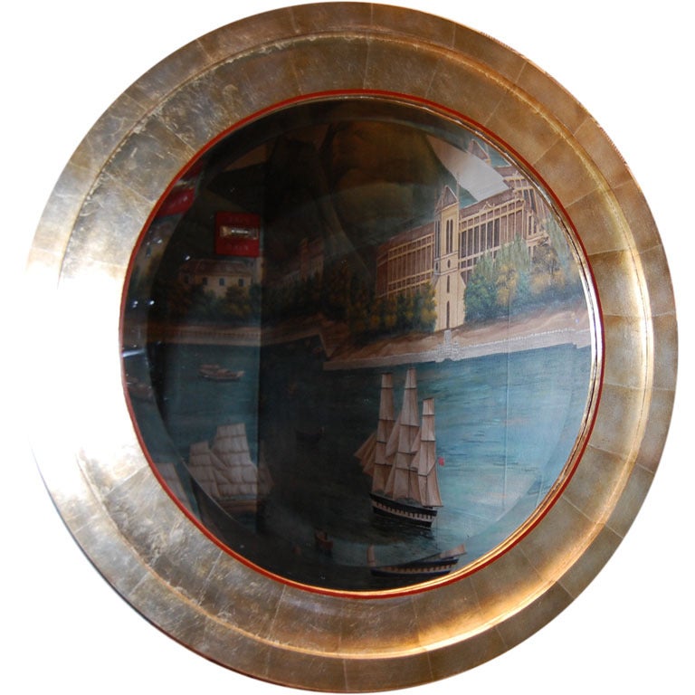 Bulls Eye Mirror with Silver or Gold Tea Leaf Frame For Sale