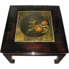 Table with 17th century panel as top with mother of pearl inlay