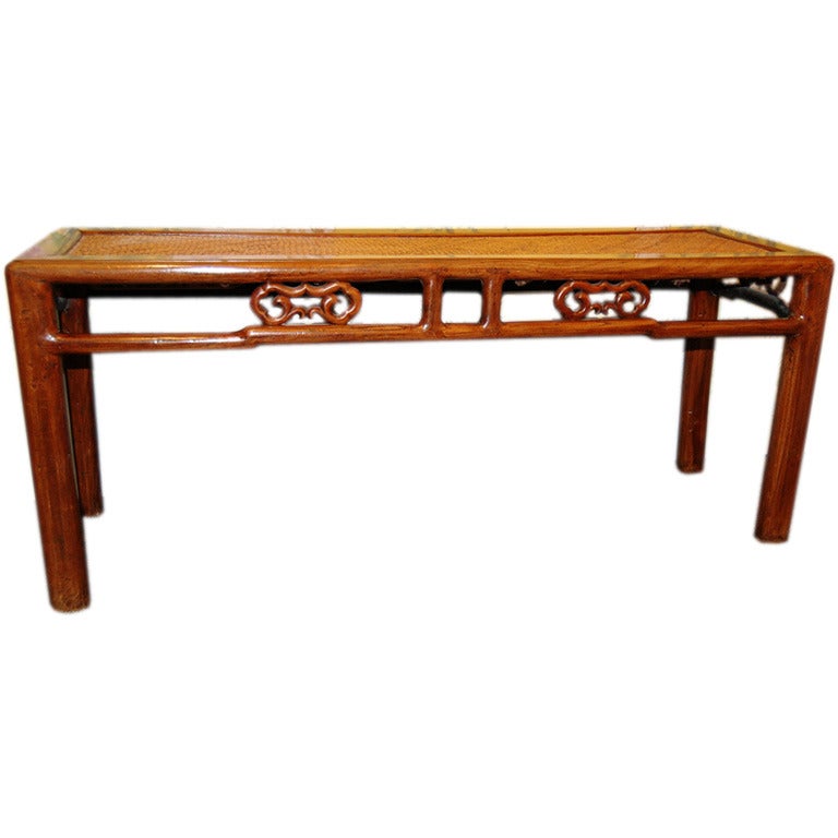 Chinese 19th Century Wooden Bench with Rattan Top