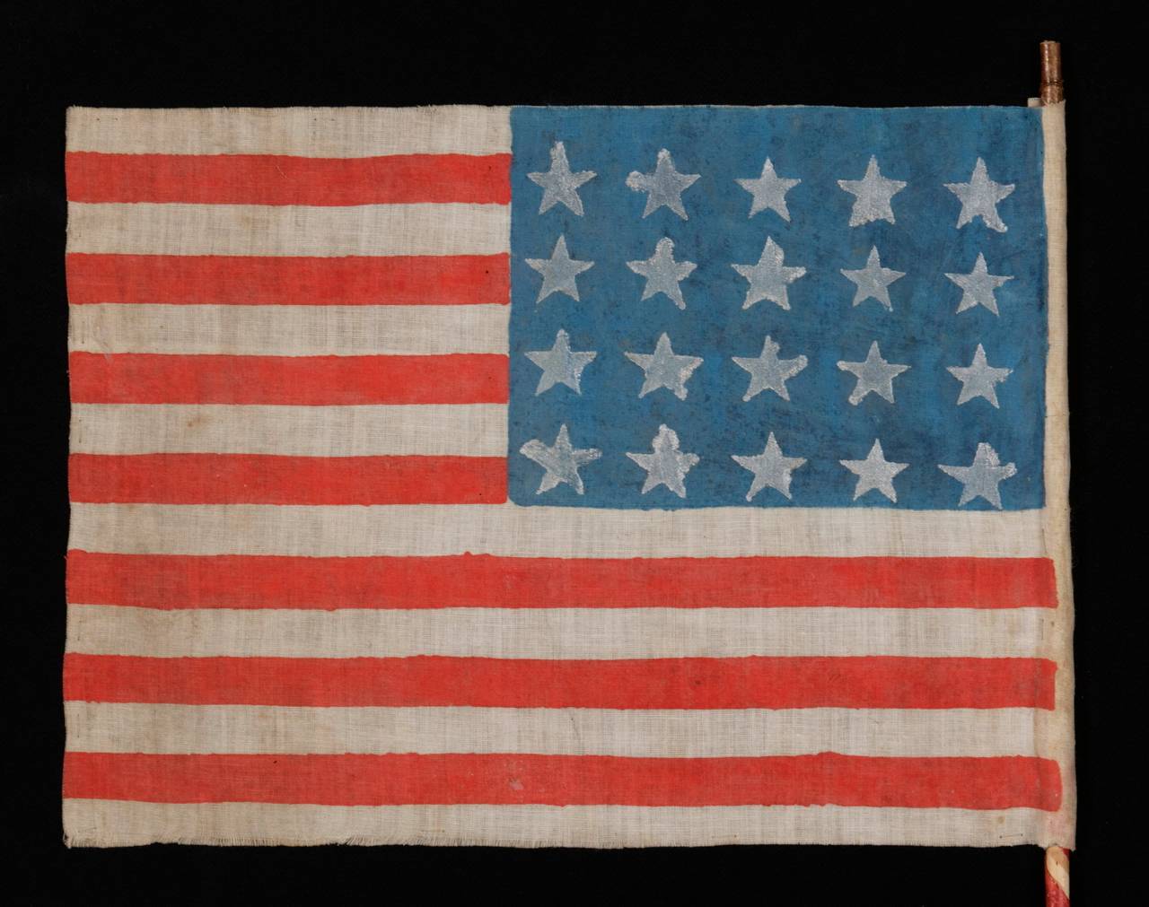 WWII Period Homemade Parade Flag with 20 Stars and 15 Stripes