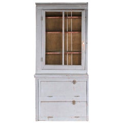 Narrow Make-Do Pennsylvania Cupboard in Grey Paint, Late 19th Century