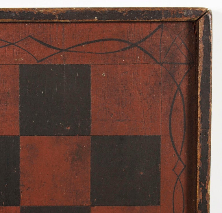 American Large & Impressive, Paint Decorated Game Board in Red & Black, circa 1845
