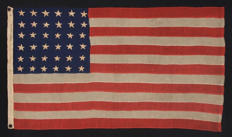 Antique Civil War Era Flag with 36 Stars, Made in New York City, Signed, 1864-67 1