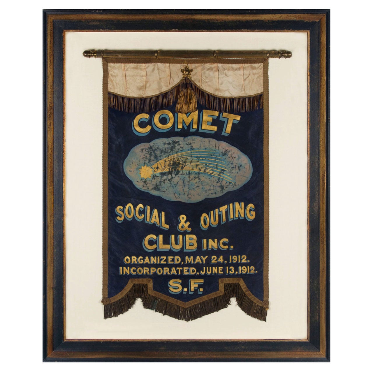 Silk Banner with Gilded and Hand-Painted Lettering and Bullion Trim