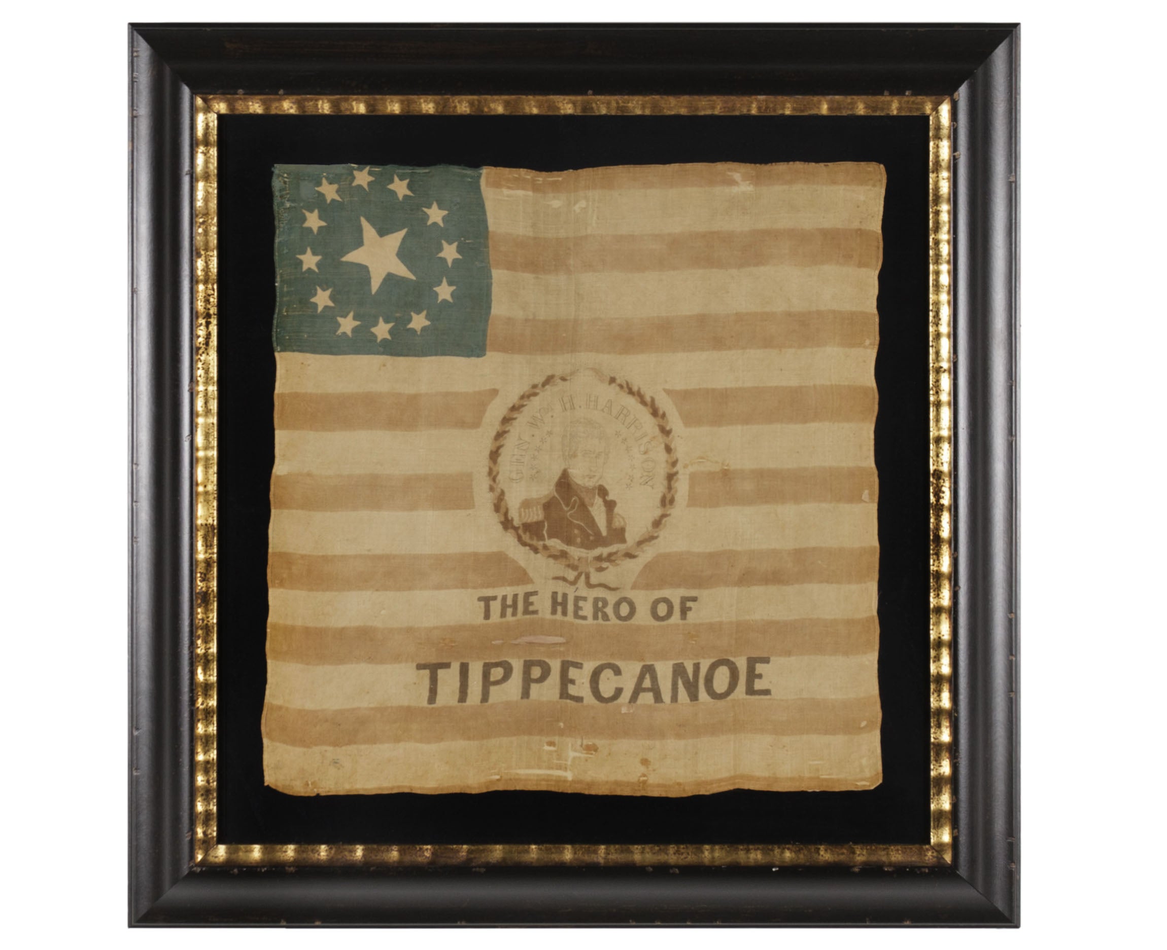 Rare Antique American Politcal Flag, 1840 Campaign of William Henry Harrison