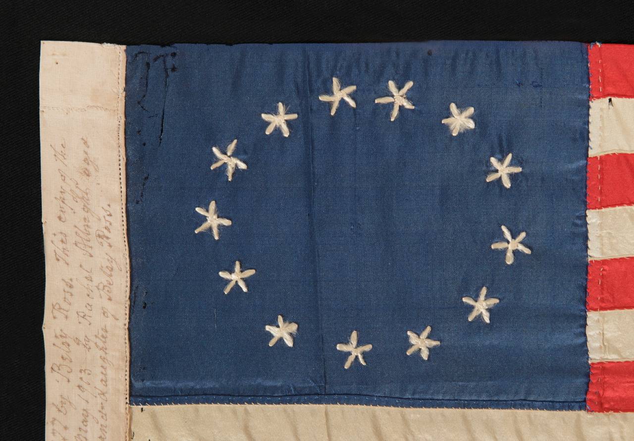 13 Stars, Hand-Embroidered Betsy Ross Granddaughter Flag In Good Condition In York County, PA