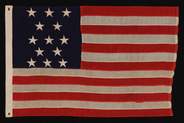13 Star Antique American Flag with an Unusual Vertical Arrangement, 1895-1910