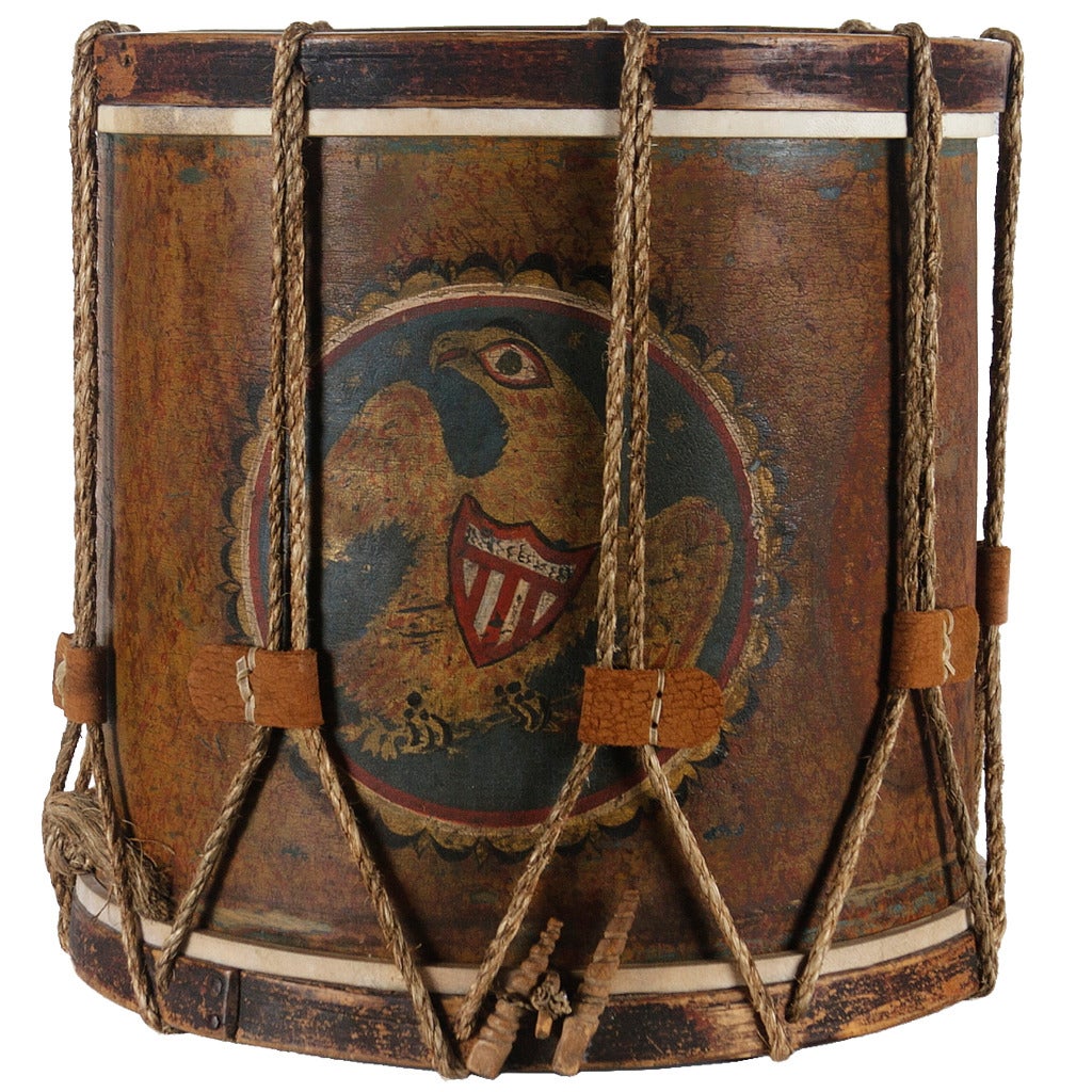 Early American Militia Drum with Dramatic Folk-Style Eagle