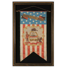 Antique Hand-Painted Patriotic Banner With The Seal of The State of Oregon