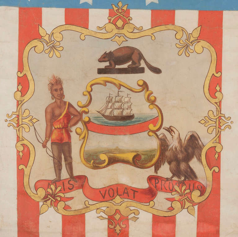 Hand-Painted Patriotic Banner With The Seal of The State of Oregon In Good Condition In York County, PA